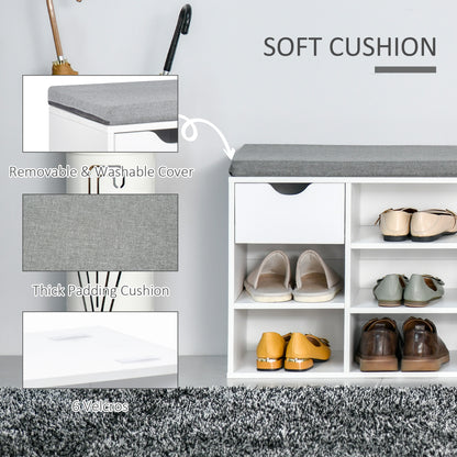 HOMCOM Shoe Storage Bench with Cushion - White