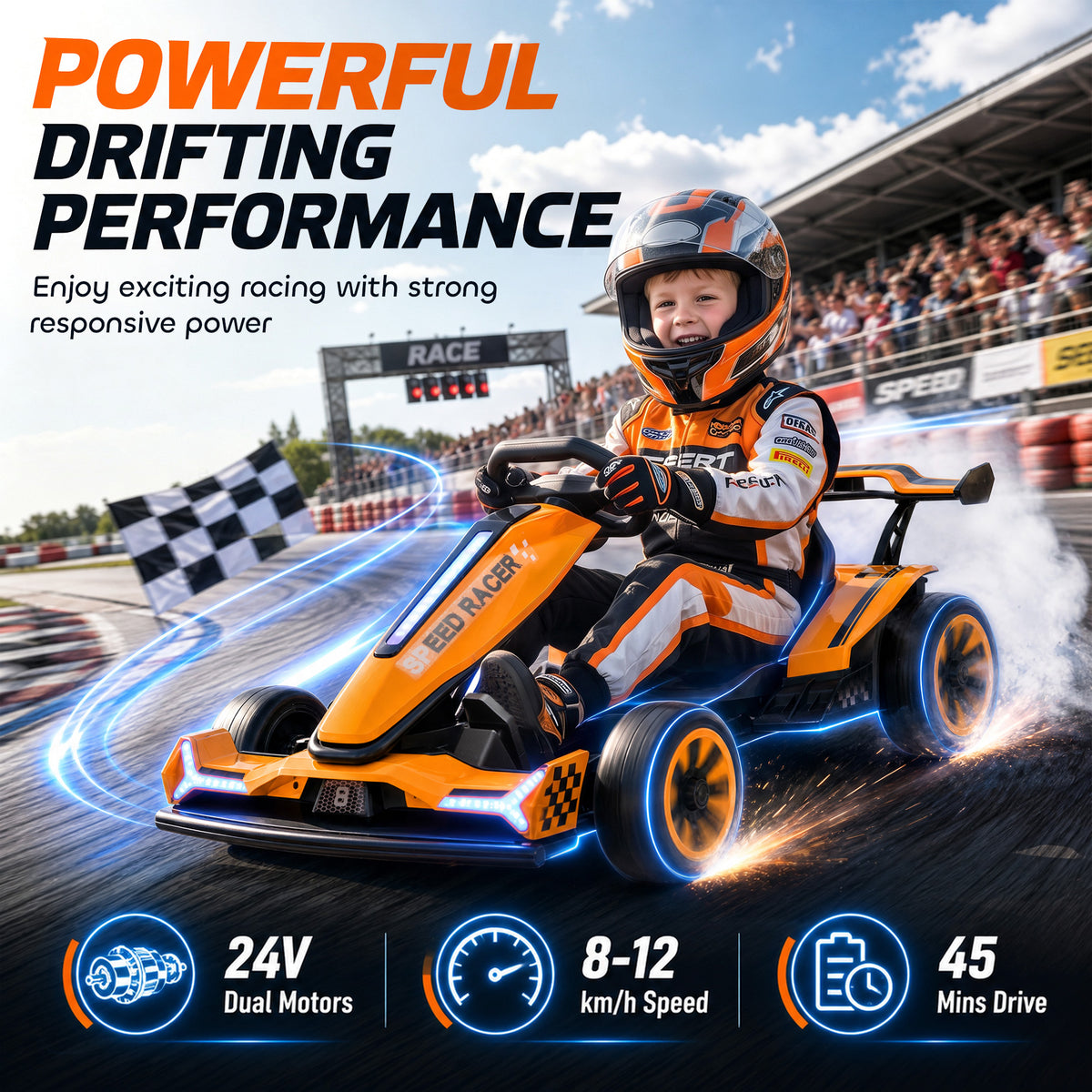 AIYAPLAY 24V Electric Go Kart in Orange