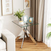Glass Side Table with Tempered Glass Top and Metal X Base-Silver