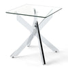 Glass Side Table with Tempered Glass Top and Metal X Base-Silver