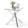 Glass Side Table with Tempered Glass Top and Metal X Base-Silver