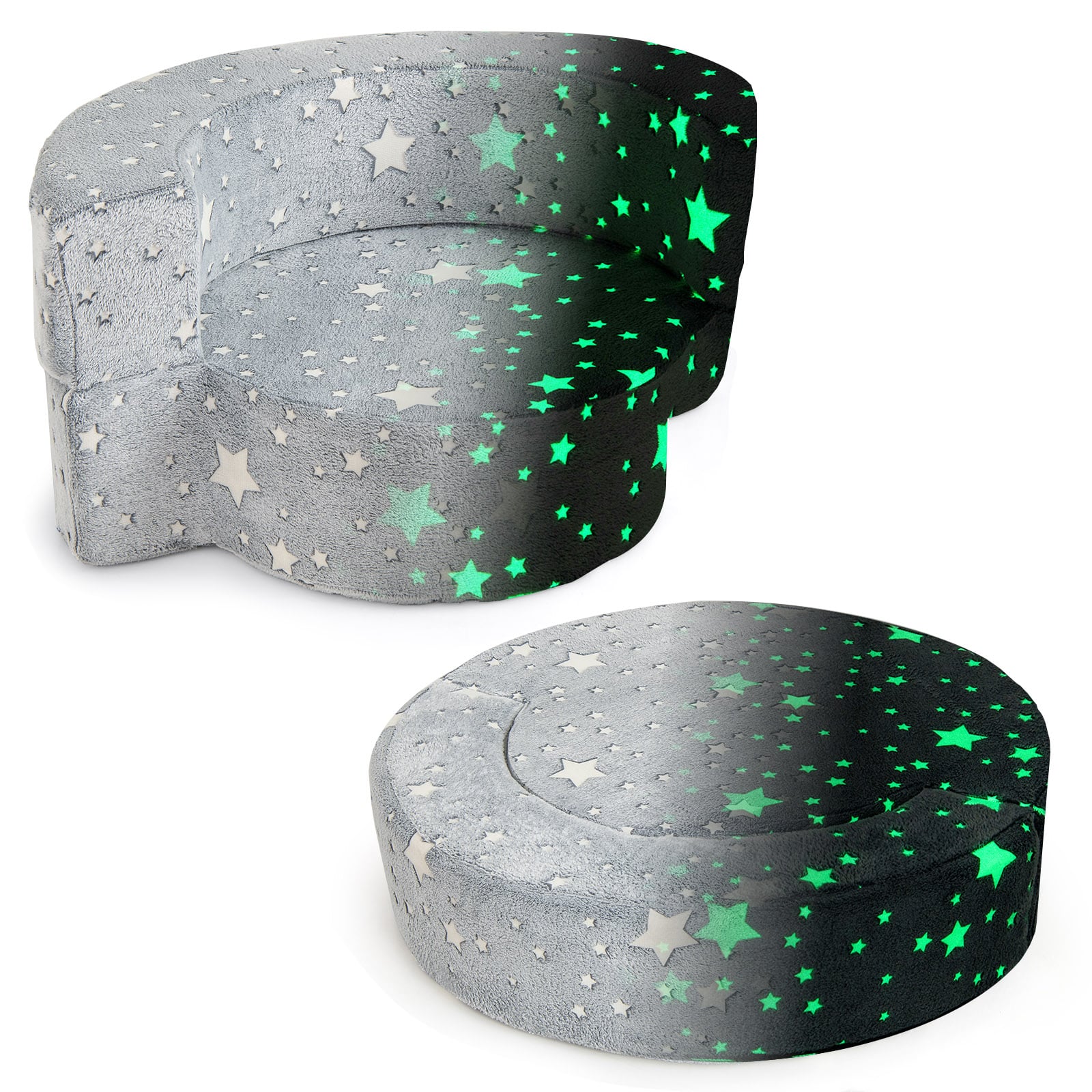 Convertible Glow-in-the-Dark Kids Sofa with Removable Washable Cover-Grey