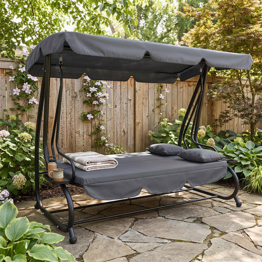 Outsunny Three-Person Garden Swing Chair in Dark Grey