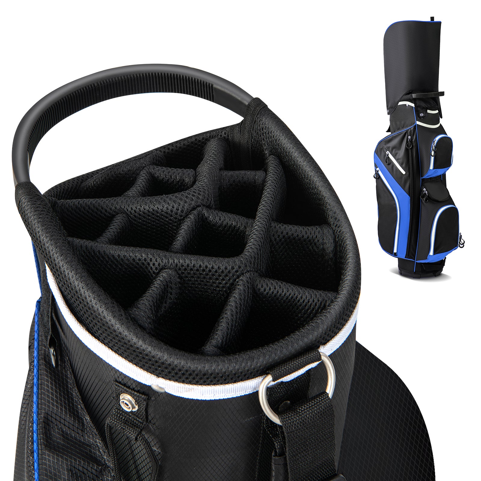 14-Way Golf Cart Bag with 9 Zippered Pockets and Cooler Bag-Blue
