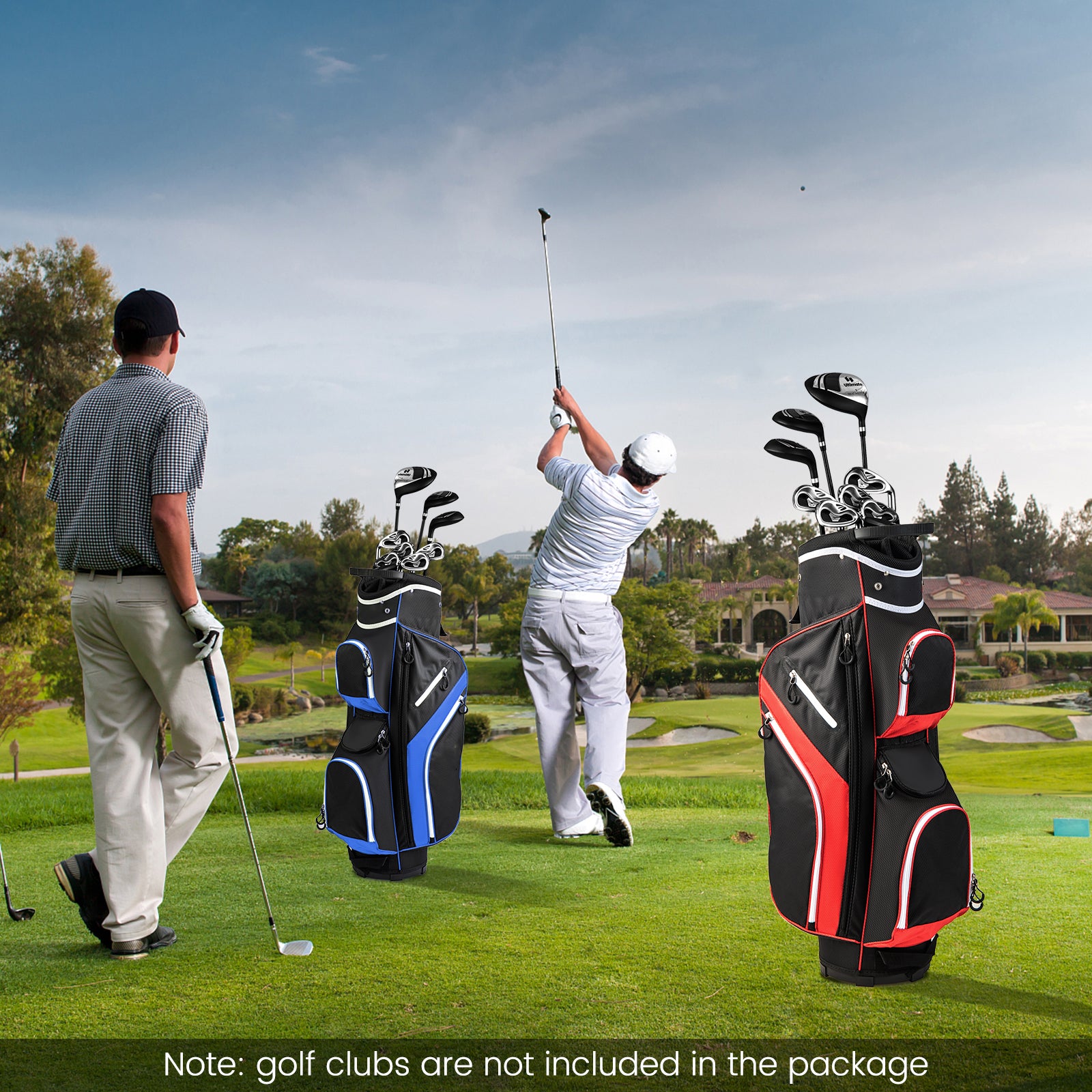 14-Way Golf Cart Bag with 9 Zippered Pockets and Cooler Bag-Red