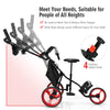 Golf Push Pull Cart with Storage Bag and Foot Brake-Red