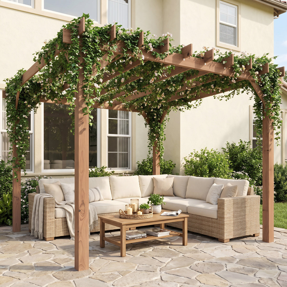 Outsunny Wooden Pergola Kit in Maple Wood-effect