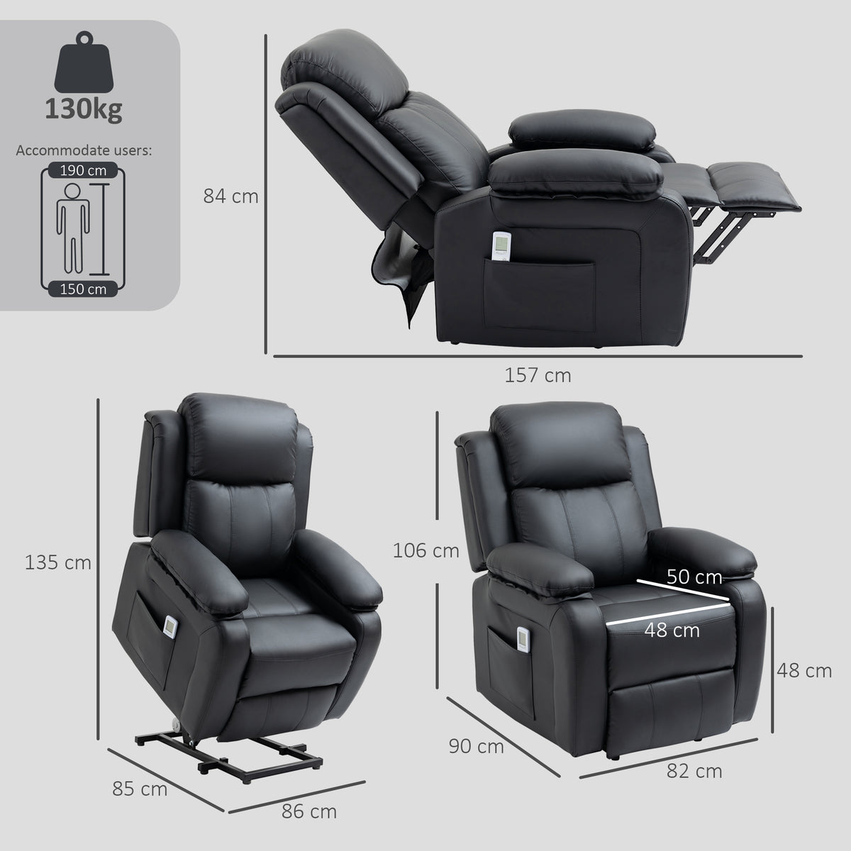 HOMCOM Riser and Recliner Chair with Vibration Massage in Black