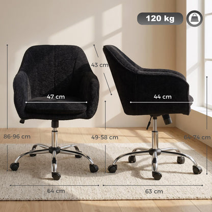 HOMCOM Modern Makeup Vanity Chair, Snow Flannel Office Chair with Tub Back, Black