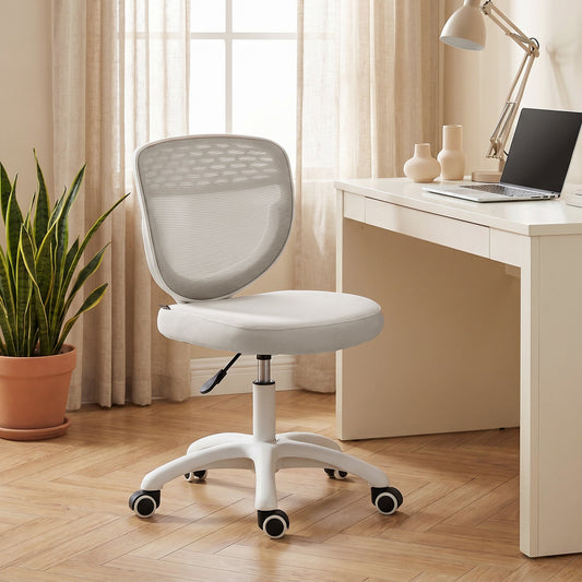 HOMCOM Office Chair, Armless Computer Desk Chair with Breathable Mesh, Adjustable Height, Swivel Wheels, Grey