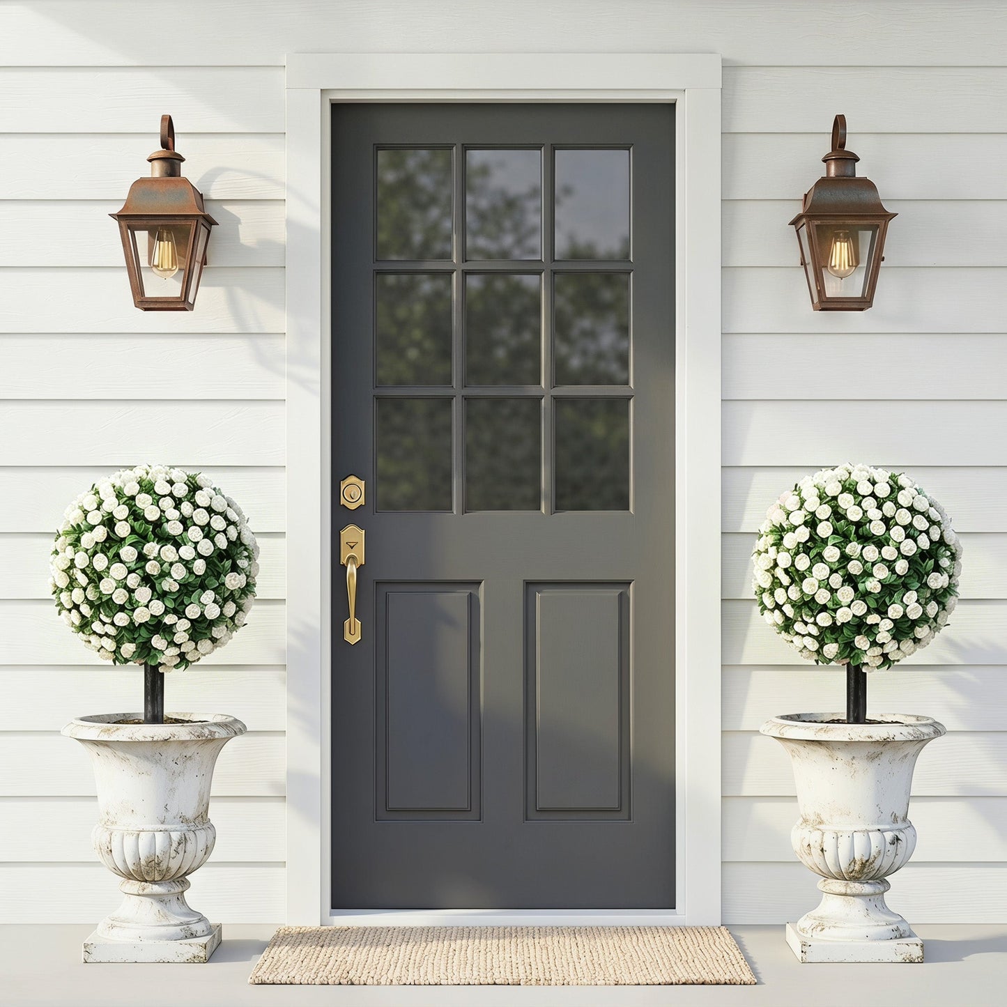 HOMCOM Artificial Rose Topiary UV Resistant, 2-Pack Fake Plants, 55 cm, White