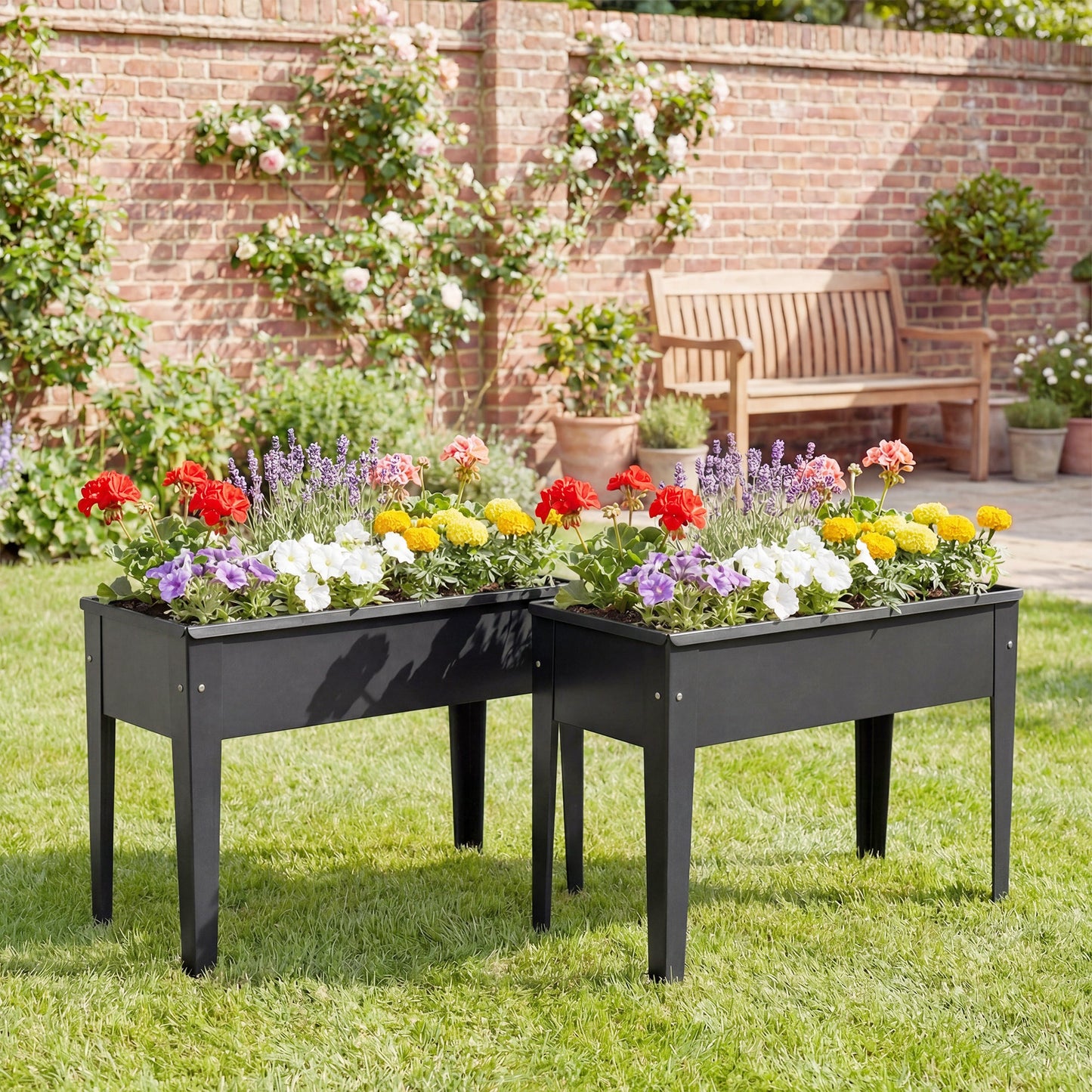 Outsunny Raised Planter, Metal Raised Garden Bed on Legs with Drainage Hole and Foot Covers, Black