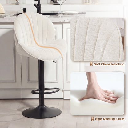 HOMCOM Bar Stools Set of 2, Swivel Barstools with Back, Adjustable Height and Footrest for Kitchen Island, Dining Room, Cream