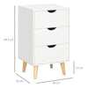 HOMCOM Bedside Table, Bedside Cabinet with 3 Drawers, Side End Table with Pine Wood Legs for Bedroom Living Room, White