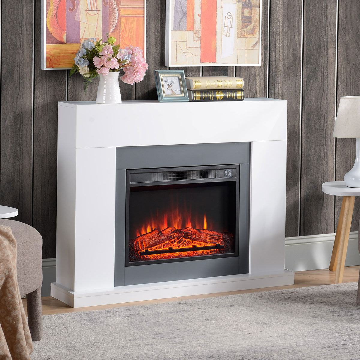 HOMCOM 44" Electric Fireplace Suite with Remote Control in White