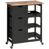 HOMCOM Rolling Kitchen Island Cart, Bar Serving Cart, Compact Trolley on Wheels with Wood Top, Shelves & Drawers for Home Dining Area, Black