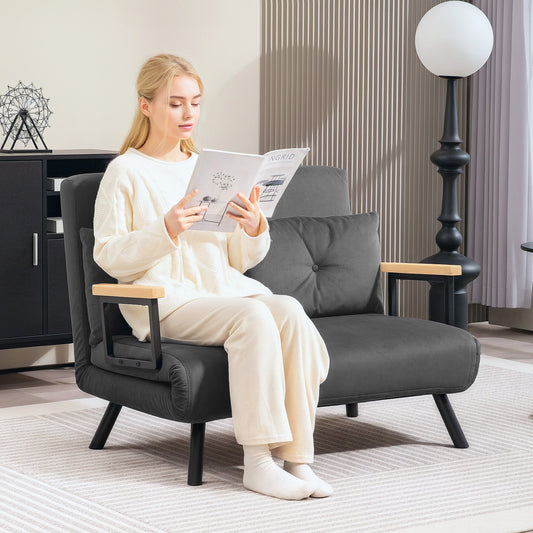 سرير أريكة مزدوج 4 في 1 بملمس مخملي من HOMCOM، مع وسائد - رمادي داكن