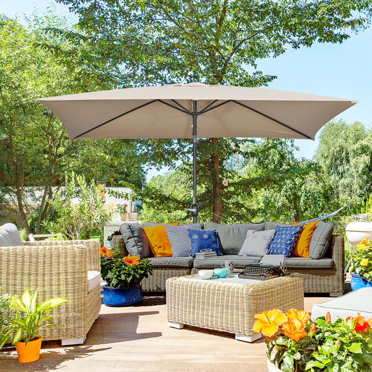 Outsunny 3x2m Patio Parasol Garden Umbrellas Canopy with Aluminium Tilt Crank Rectangular Sun Shade Steel, Khaki