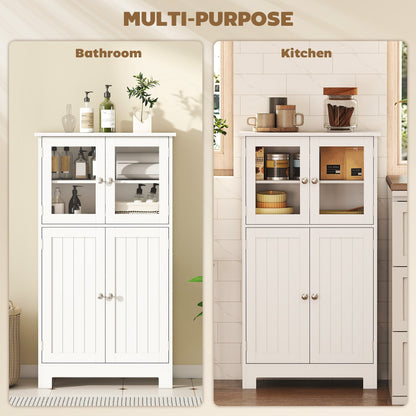 kleankin Bathroom Floor Cabinet, Freestanding Kitchen Cupboard with 2 Drawers, Adjustable Shelves and Tempered Glass Door, Wooden Storage Unit for Living Room Kitchen Hallway