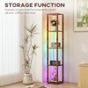 HOMCOM RGB LED Floor Lamp with Shelves, Modern Dimmable Standing Lamp with Remote Control, Adjustable Brightness & Speed for Living Room, Bedroom, Office, Rustic Brown