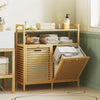 HOMCOM Double Tilt Out Bamboo Laundry Cabinet, Freestanding Bathroom Cabinet with 2 Removable Baskets, Natural