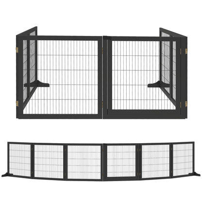 PawHut Wooden Pet Gate, Freestanding Dog Security Barrier with Two Support Feet - Black