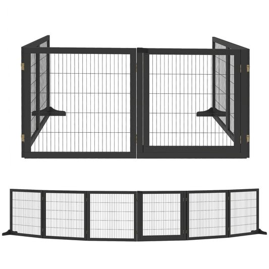 PawHut Wooden Pet Gate, Freestanding Dog Security Barrier with Two Support Feet - Black