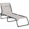 Outsunny Foldable Sun Lounger, Outdoor 4 Level Adjustable Backrest Reclining Chaise Chair, Steel Frame Recliner Chair for Camping, Hiking, Cream White