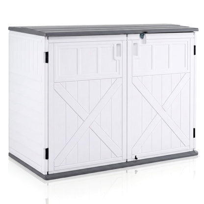 HDPE Horizontal Storage Shed with 3-Level Adjustable Shelf Lockable Lid and Doors-White