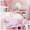 AIYAPLAY Kids Dressing Table with Mirror, Stool, Kids Vanity Table with Shelves, for Ages 3-8 Years, Purple