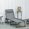 Outsunny Portable Sun Lounger, Folding Camping Bed Cot, Reclining Lounge Chair 5-position Adjustable Backrest with Side Pocket, Pillow for Patio Garden Beach Pool, Grey
