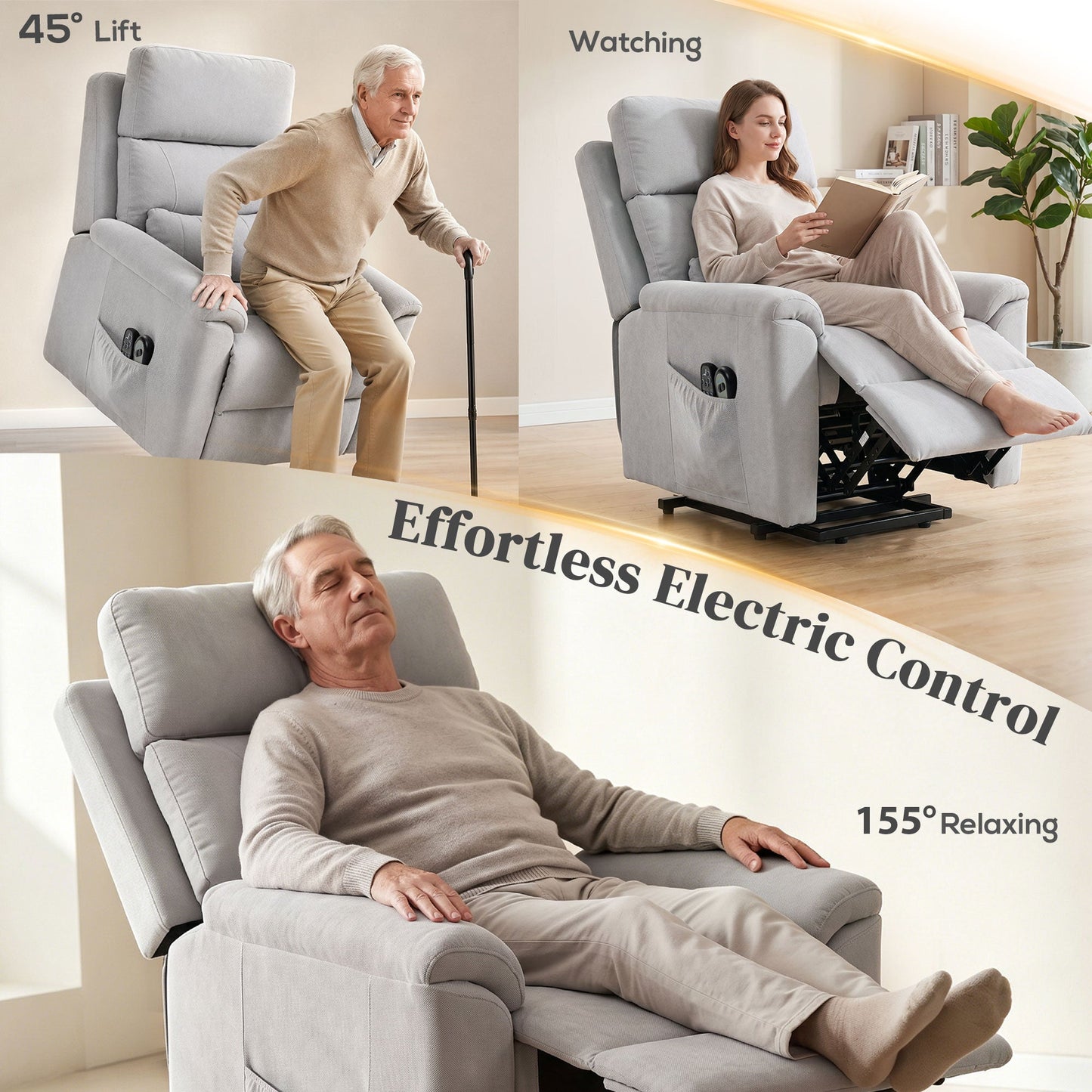 HOMCOM Power lift recliner chair with Massage and Heat, Terry Cloth Electric Lift Chair with Spring Cushion, Light Grey