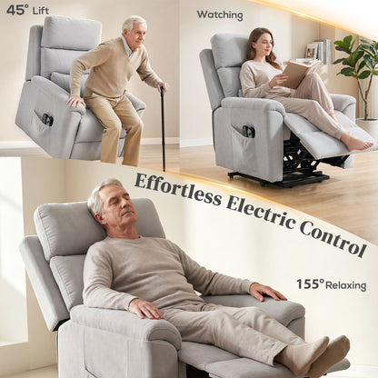 HOMCOM Power lift recliner chair with Massage and Heat, Terry Cloth Electric Lift Chair with Spring Cushion, Light Grey