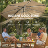 Outsunny 3 m Garden Cantilever Parasol with LED Solar Light, Round Overhanging Umbrella with 360Â° Rotation, Cover, Khaki