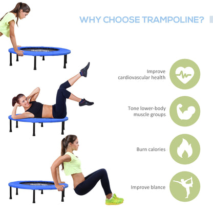 HOMCOM a91 Mini Fitness Trampoline Home Gym Yoga Exercise Rebounder Indoor Outdoor Jumper with Safety Pad, Support Up to 100 KG, Blue and Black