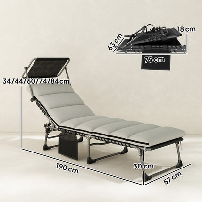 Outsunny Folding Sun Lounger with Canopy in Light Grey