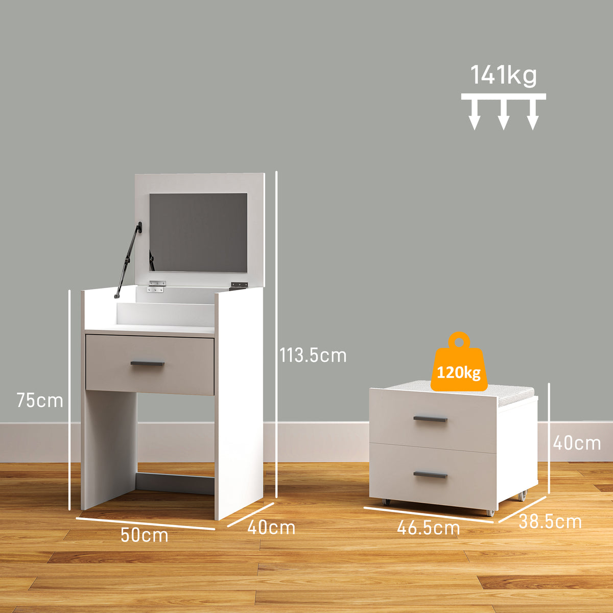 HOMCOM Vanity Desk with Mirror in White