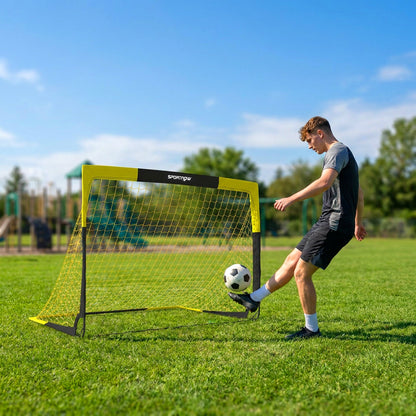 SPORTNOW Pop Up Football Goal, Portable Folding Football Net with Carry Bag, 4 U-Shaped Ground Stakes, Fibreglass Pole