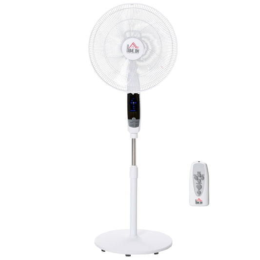 HOMCOM 16'' Pedestal Stand Fan, 3 Speed 3 Mode, 85√Ç¬∞ Oscillation, LED Panel, 3M Remote Controller, Height Adjustable for Living Room, Bedroom, Garage, Office, Black and White