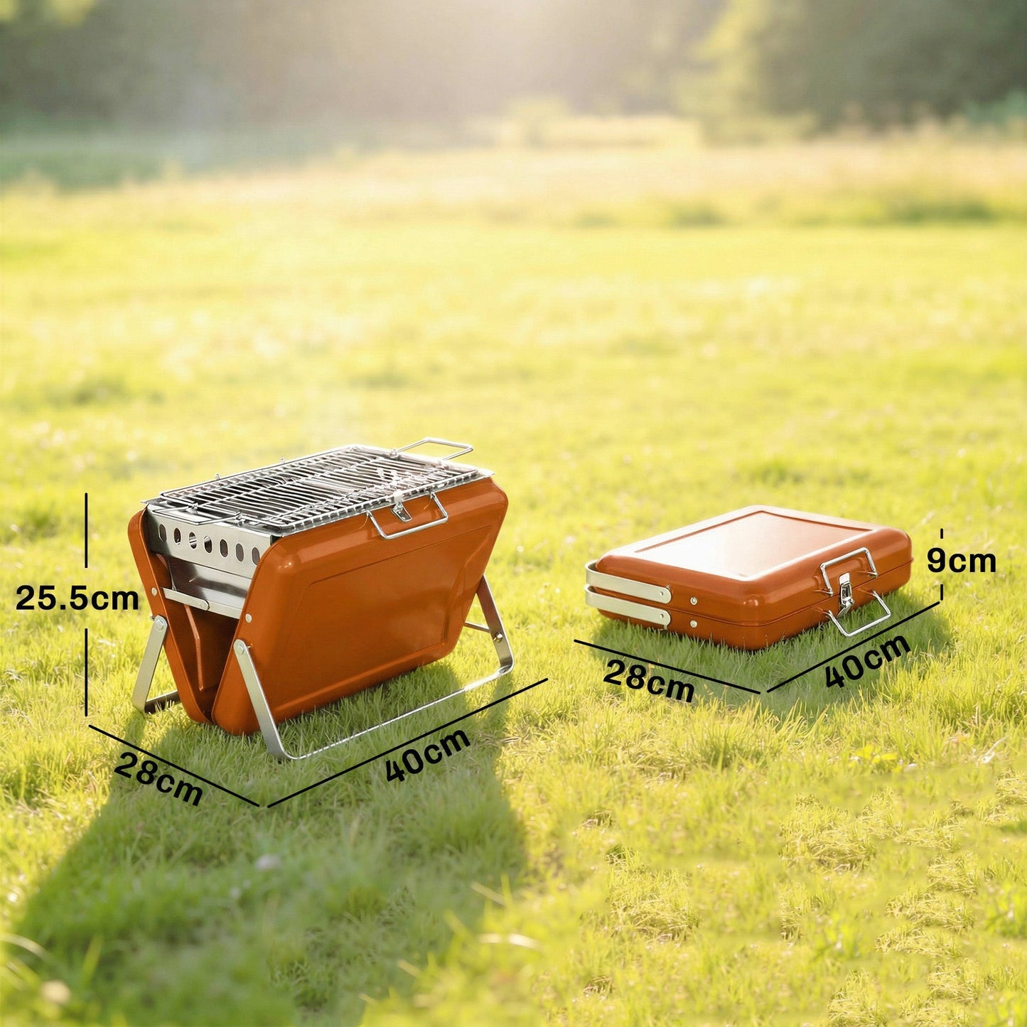 Outsunny Charcoal BBQ Grill Portable Stainless Steel Barbecue with Tilting Grate for Camping Picnic Garden Orange