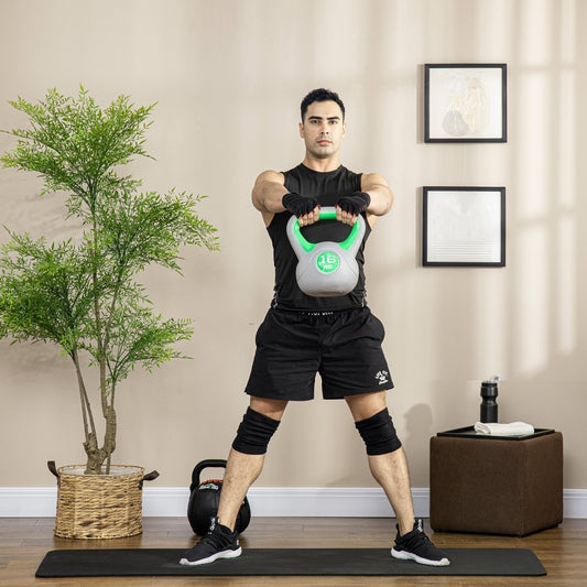 SPORTNOW Kettlebell، أثقال 16 كجم بذراع لرفع الأثقال وتدريبات القوة في المنزل، أخضر ورمادي