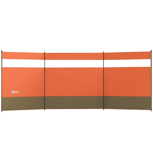 Outsunny Camping Windbreaker with Clear Windows and Steel Poles, for Beach Caravan Campervan, 440 x 140cm, Orange