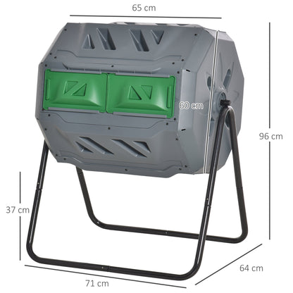 Outsunny 160L 360 Rotating Dual Chamber Composter - Grey
