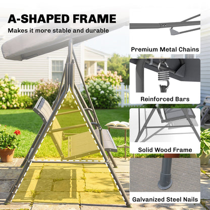 Outsunny 3 Seater Swing Chair, Garden Swing Bench with Adjustable Tilting Canopy, Breathable Mesh Seat and Heavy Duty Steel Frame for Patio, Garden, Grey