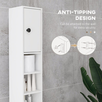 kleankin 180cm Slim Bathroom Cabinet, with Drawer, Shelves and Cupboards - White