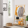 Bamboo Garment Rack with Hanging Rod 2 Shelves and Hooks-Natural