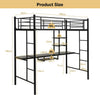 Metal Bunk Bed Frame High Sleeper with Desk and Storage Shelves-Black