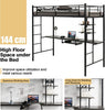 Metal Bunk Bed Frame High Sleeper with Desk and Storage Shelves-Black