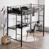 Metal Bunk Bed Frame High Sleeper with Desk and Storage Shelves-Black