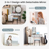 Vanity Table Set with 3-Colour Round Mirror and Charging Station-White